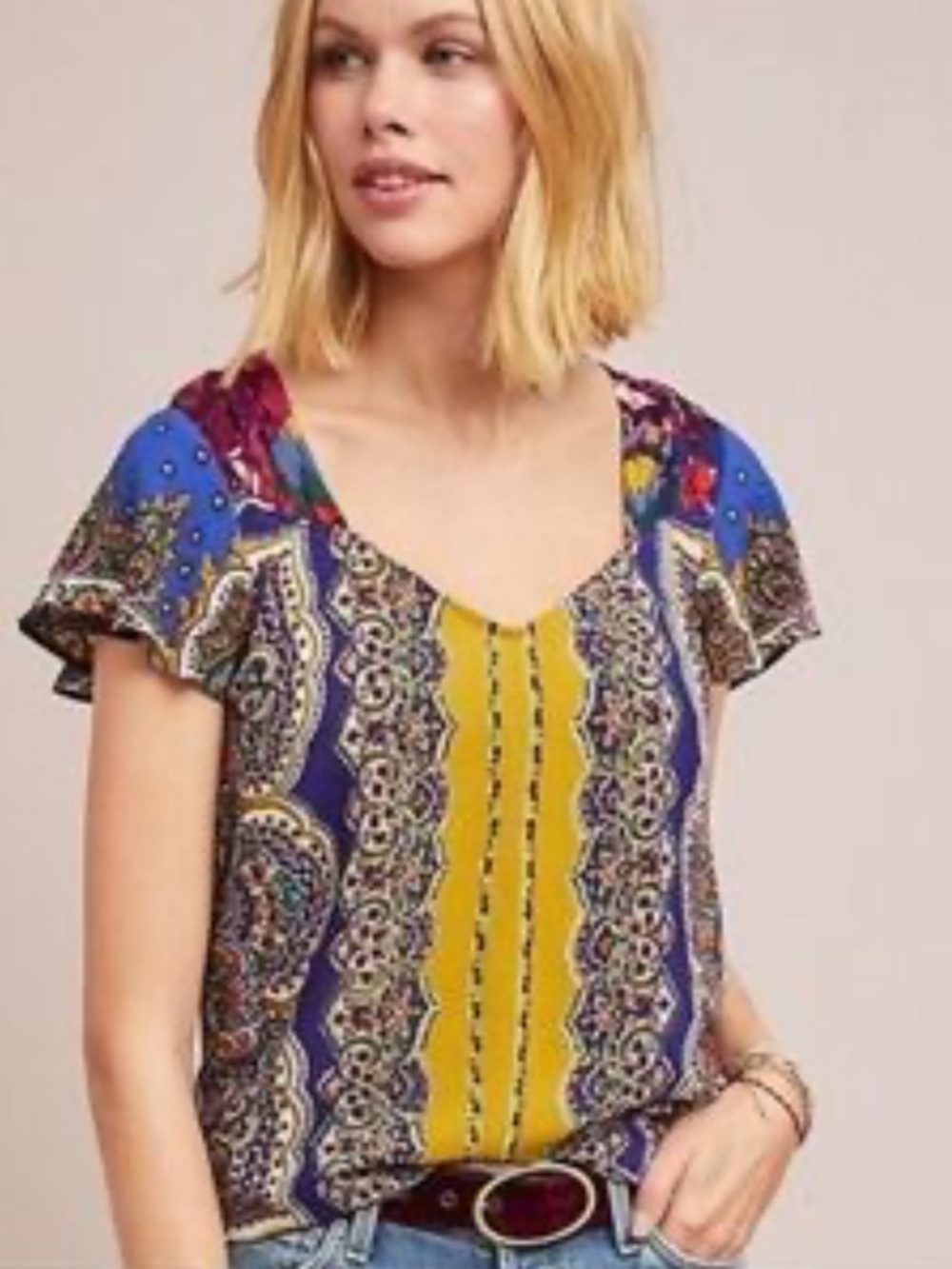 Moulinette Soeurs  by Anthropologie size 8 Boho Printed Flutter Sleeve Top